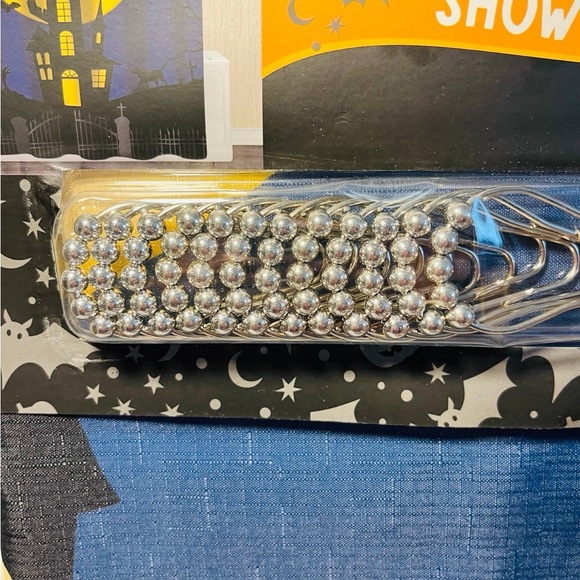 Happy Halloween Haunted House Bats Shower Curtain Includes 12 Metal Hooks - Picture 7 of 10